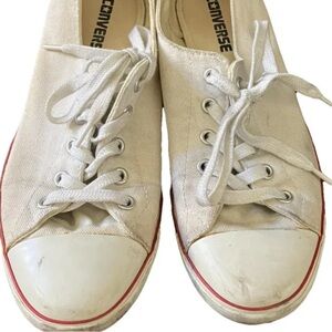 Converse Casual Cream Canvas Sneakers with Red Details - Size 8.5